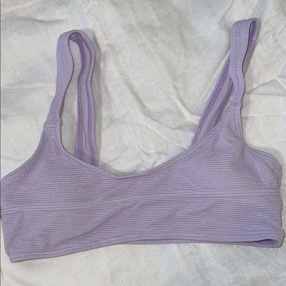 Purple Ribbed Bikini Top with Scoop Neck